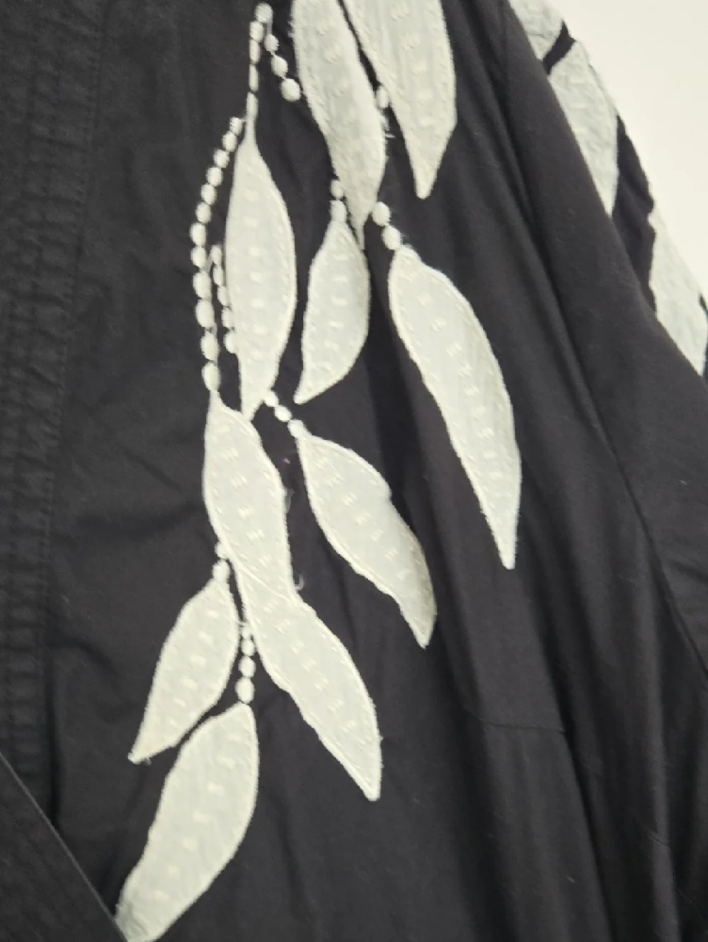 Anthropologie Black Embroidered V-Neck Puff Sleeve Cotton Dress Boho chic 2X - Picture 8 of 9